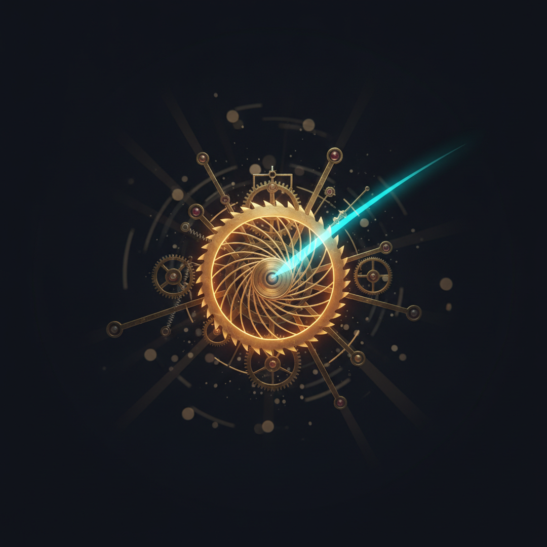 Cinematic 3D scene illustrating chance and distribution, gold tones on near-black