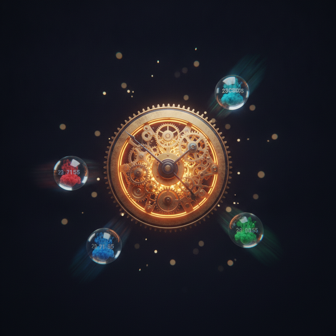 Illustrazione editoriale cinematografica su probabilità e statistica, luce gold su fondo scuro