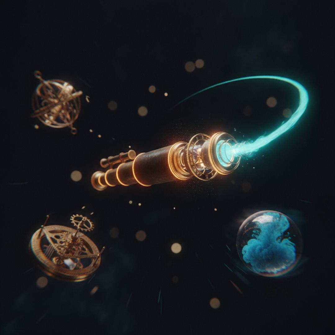 Scena 3D cinematografica che illustra il caso e la distribuzione, toni oro su near-black