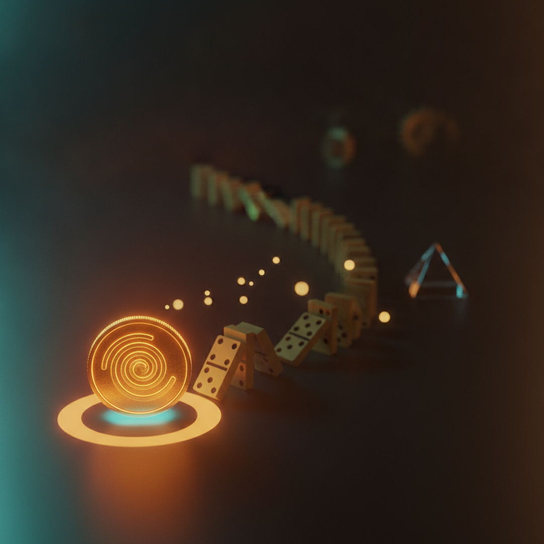Cinematic editorial illustration on probability and statistics, gold light on dark background