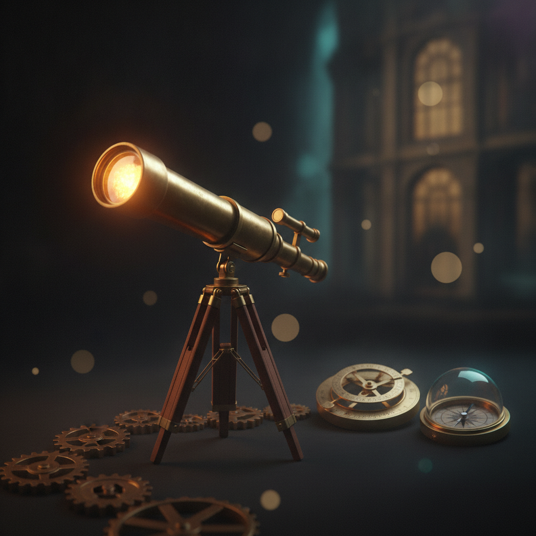 Scena 3D cinematografica che illustra il caso e la distribuzione, toni oro su near-black