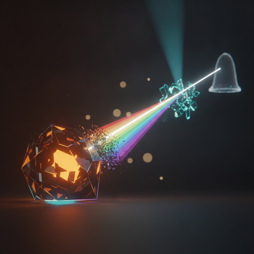 Cinematic editorial illustration on probability and statistics, gold light on dark background