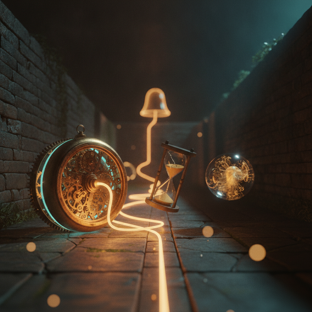 Editorial cinematic illustration on probability and statistics, gold light on a dark background