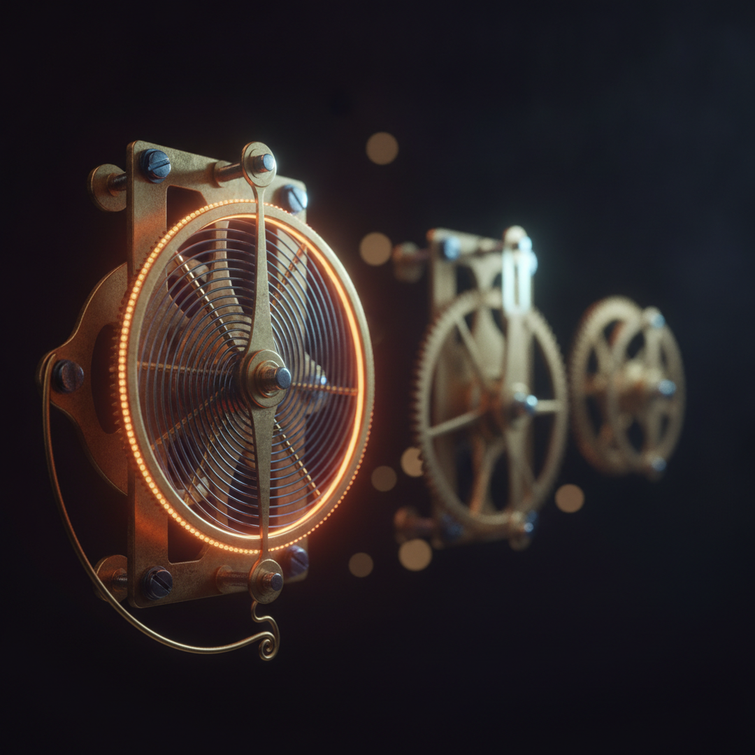 3D cinematic scene illustrating chance and distribution, gold tones on near-black
