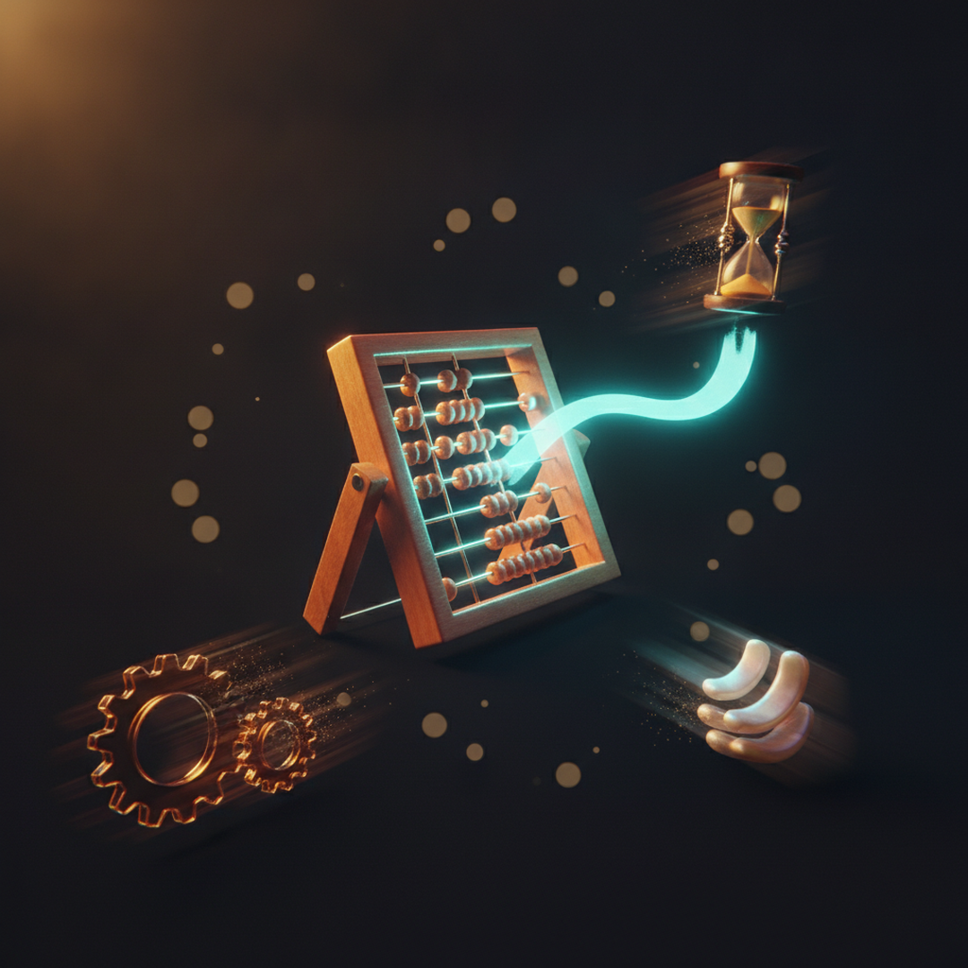 Scena 3D cinematografica che illustra il caso e la distribuzione, toni oro su near-black