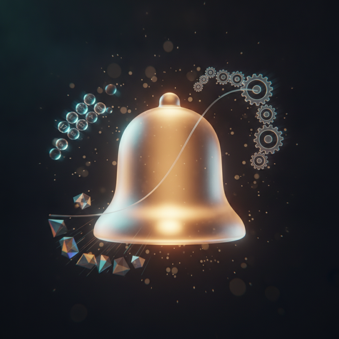 Cinematic editorial illustration on probability and statistics, gold light on a dark background