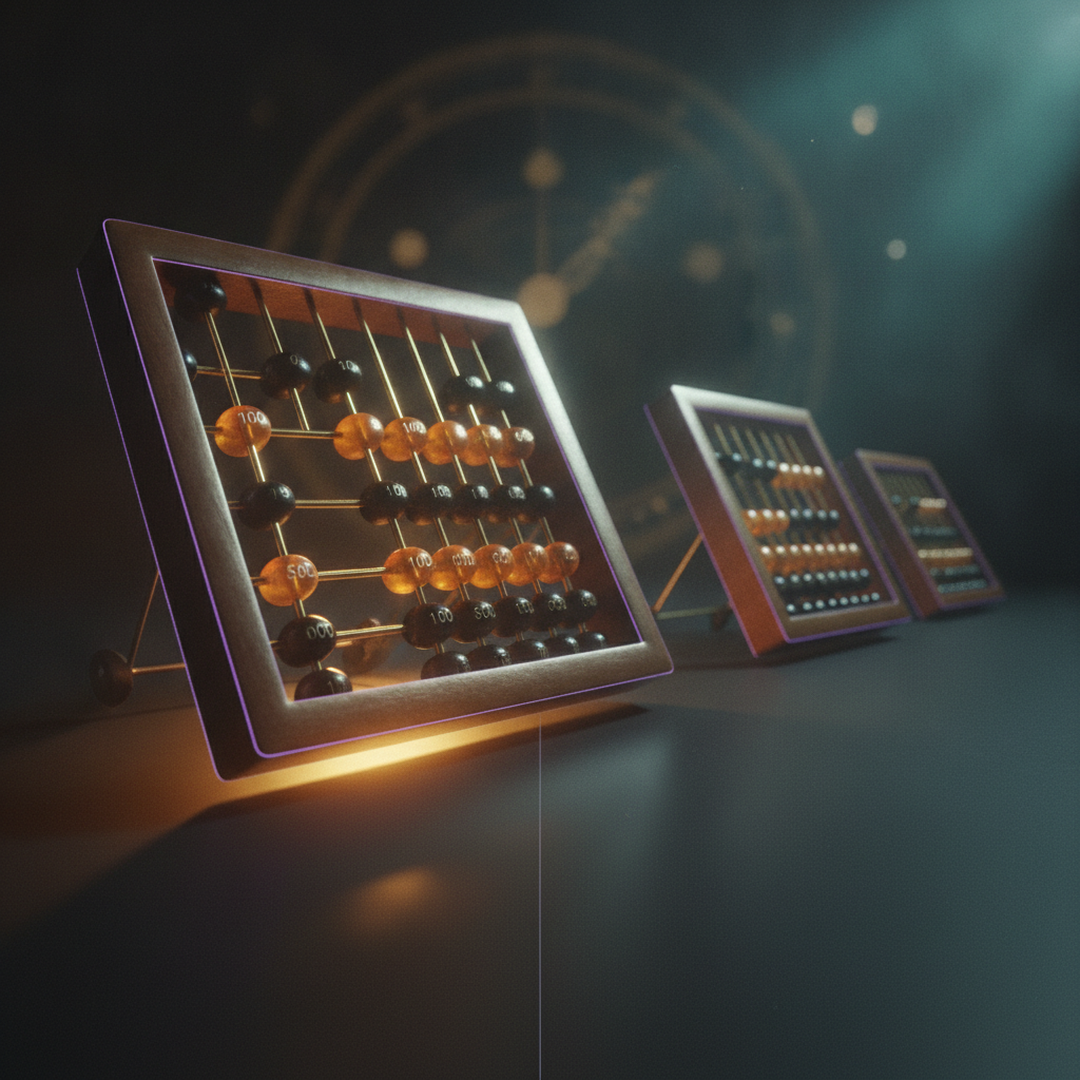 Cinematic 3D scene illustrating chance and distribution, gold tones on near-black