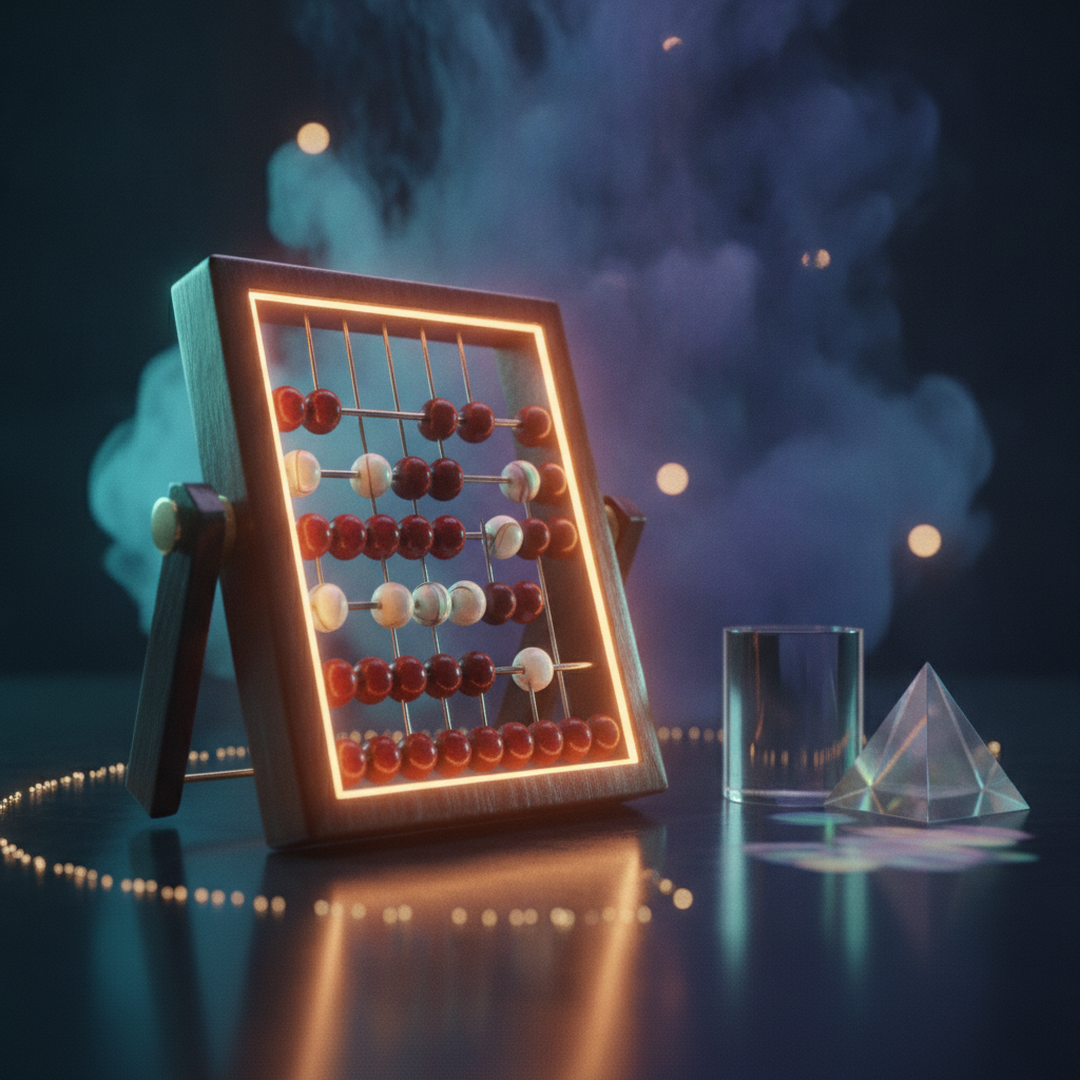 Illustrazione editoriale cinematografica su probabilità e statistica, luce gold su fondo scuro